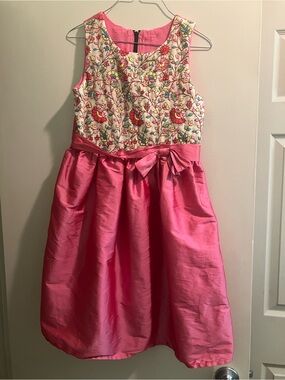Girls' Pink Floral Embroidered Party Dress with Bow